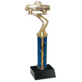Single Round Holographic Column Trophy - Black Plastic Base - 6-3/4" Tall